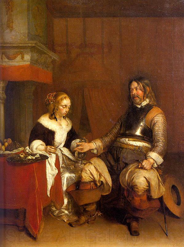 Gerard Ter Borch Soldier Offering a Young Woman Coins France oil painting art